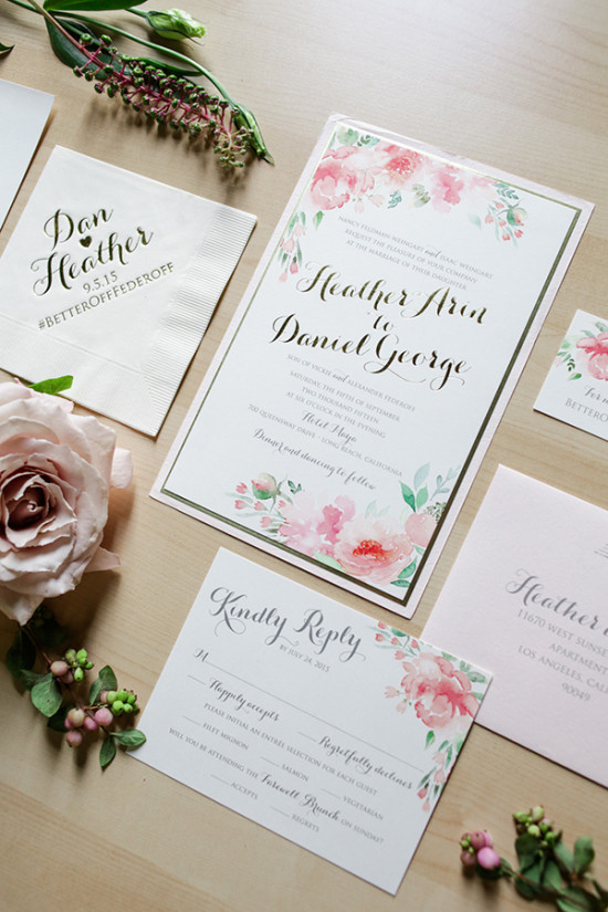 pink floral pattern wedding invites