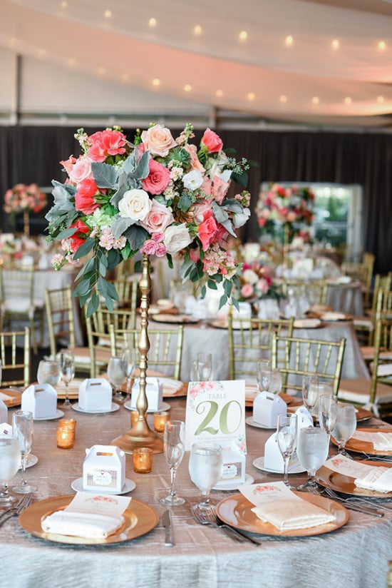pink white and gold wedding reception