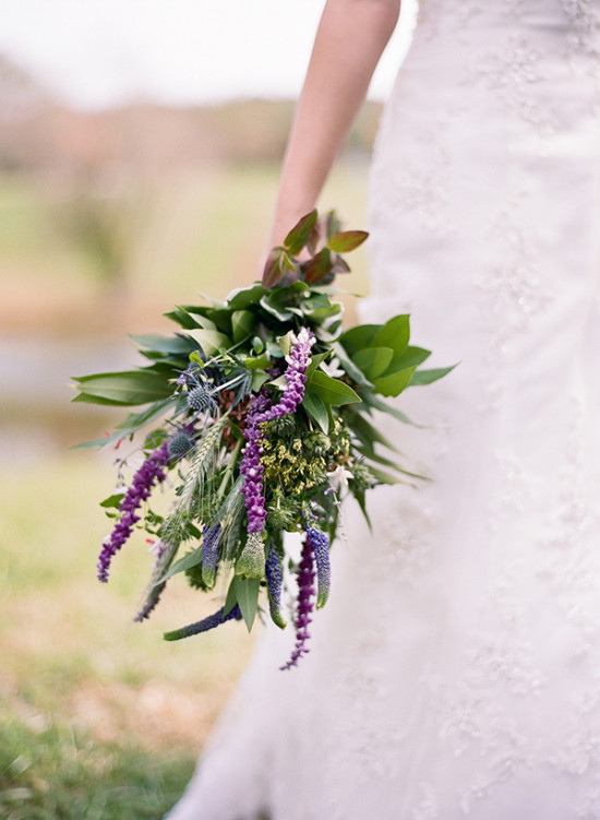 Green and purple wedding bouquet
