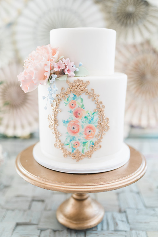 blush flowers hand painted wedding cake
