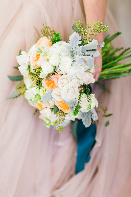 peach white and grey bouquet