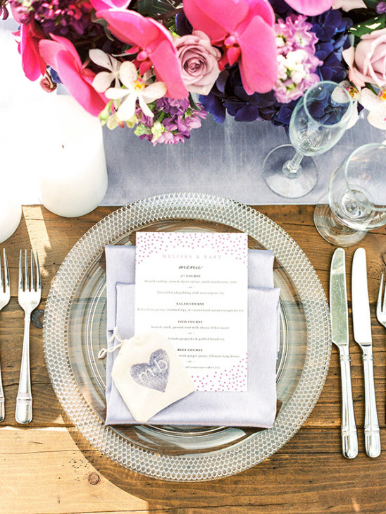 wedding reception menu and silver place setting
