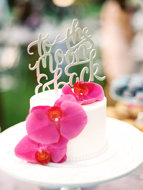mini wedding cake and cute to the moon and back cake topper