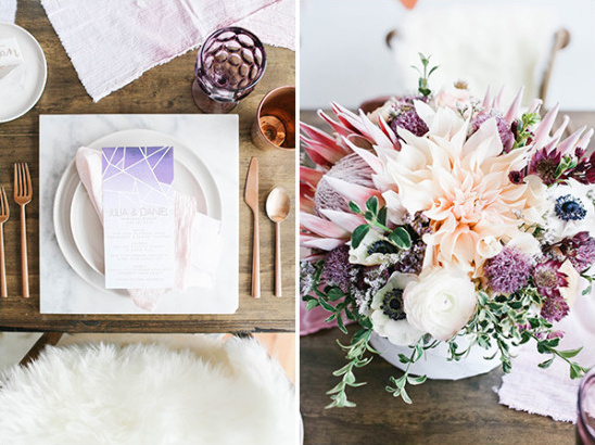 Elegant wedding table setting with flowers and placecard