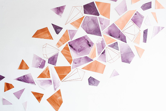 Watercolor geometric shapes in purple and orange tones