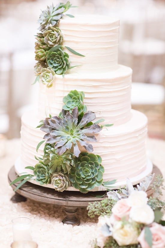 succulent accented wedding cake