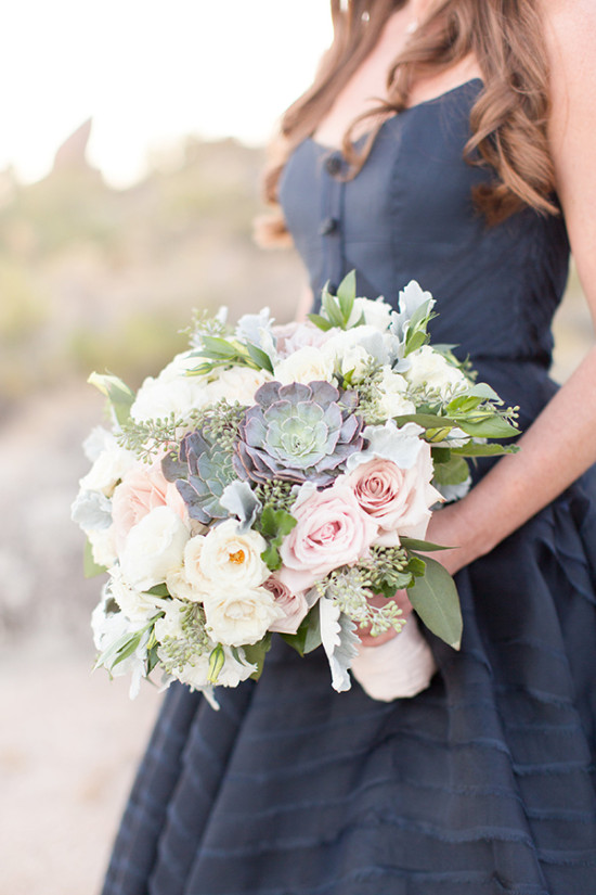 pink white and succulent bouquet
