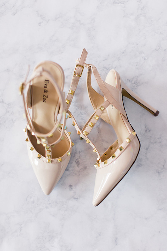 Blush gold studded strappy heels