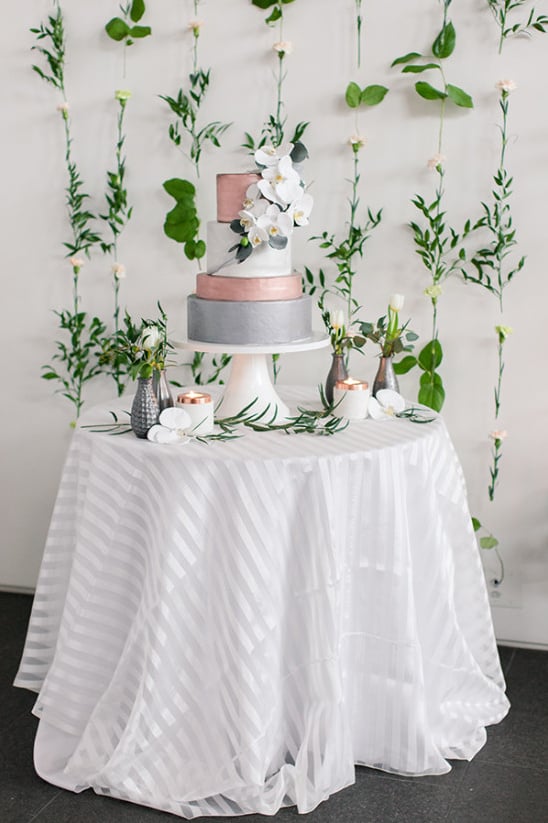 Pink grey and white wedding cake