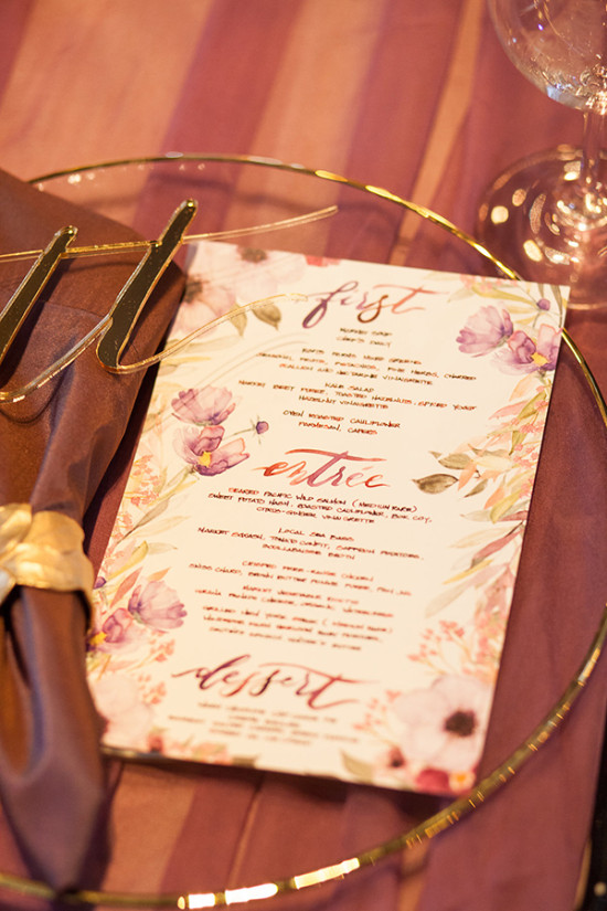 Purple water color wedding menu
