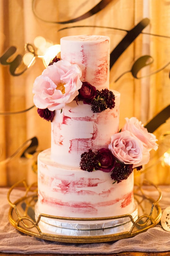 Purple watercolor wedding cake