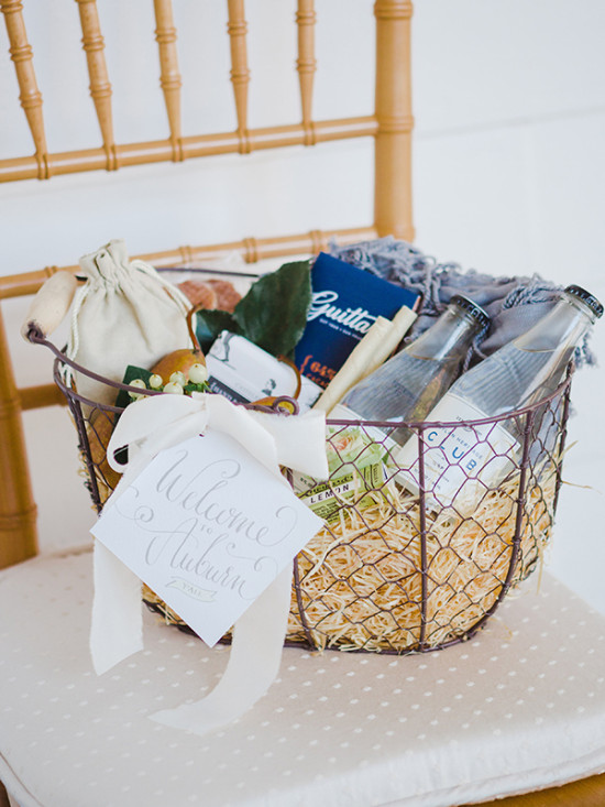 Auburn welcome basket filled with local treats gifts