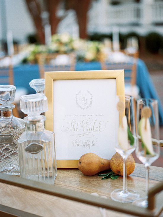 Elegant pear mojito signature cocktail display