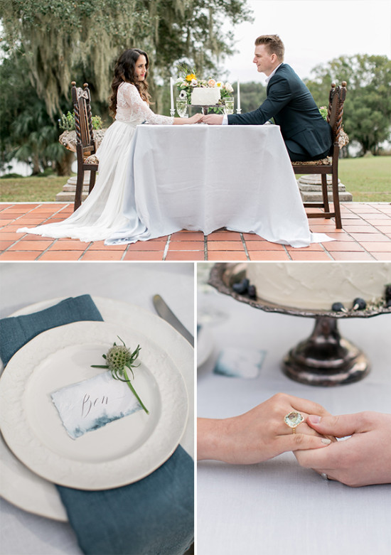 Bride and groom at their outdoor wedding reception