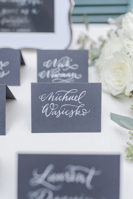elegant calligraphy characoal gray escort cards
