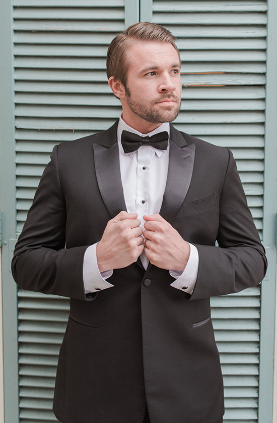 classic black and white tuxedo groom