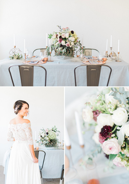 soft grey and copper wedding table idea