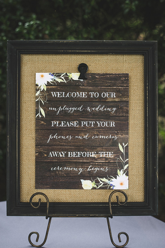Unplugged wedding sign rustic decor flowers ceremony