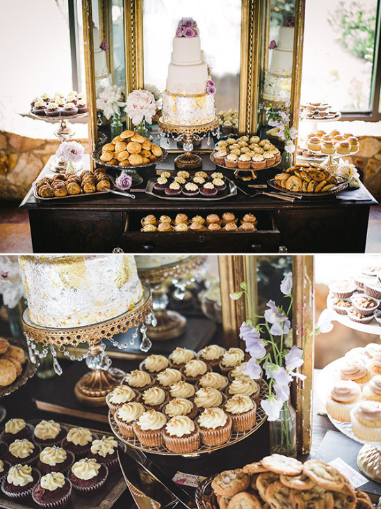 Elaborate dessert table with cake and pastries