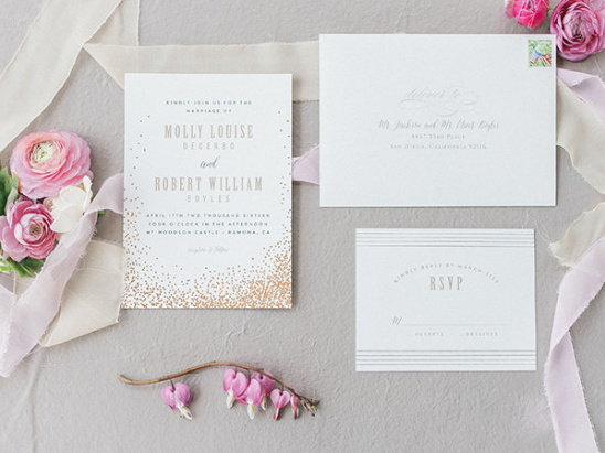 Gold sparkle wedding invitation suite