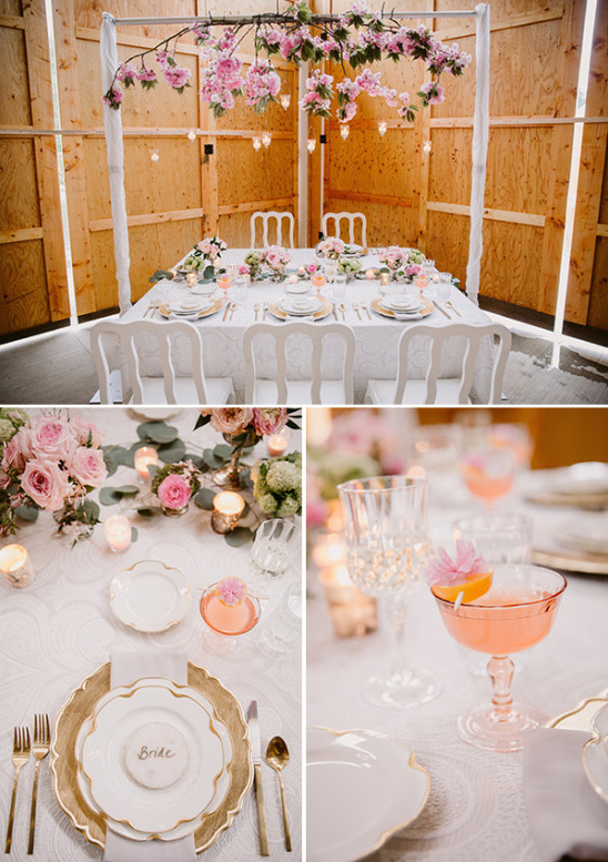 Romantic pink and gold table decor