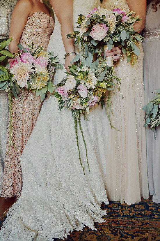 vintage pink and ivory wedding bouquets