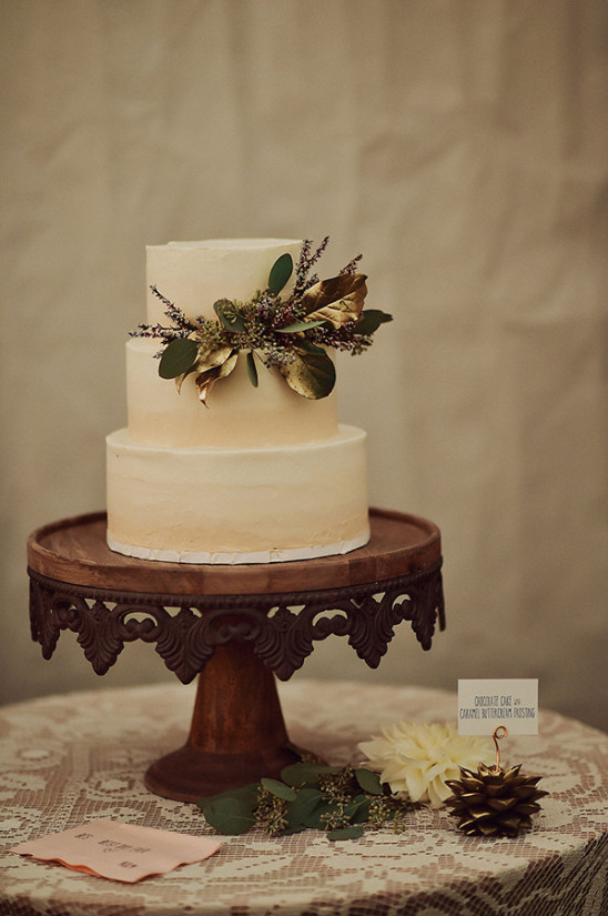 Elegant two tiered wedding cake with floral decoration
