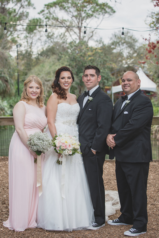 pink black and white wedding party