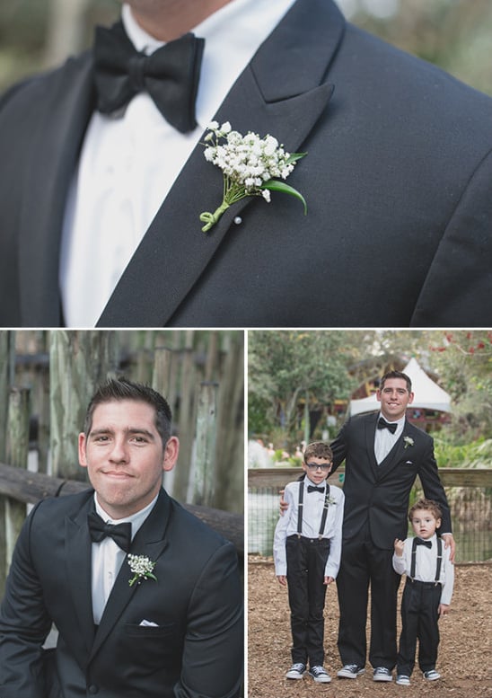 classic tux groom with ring bearers