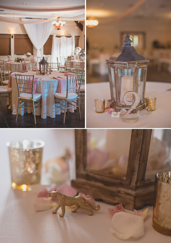 gold and pink table setting with animal accents