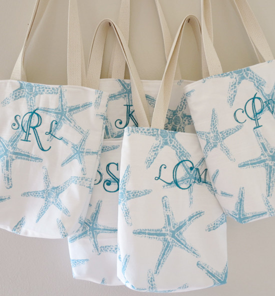 Starfish tote bags monogrammed gift beach wedding