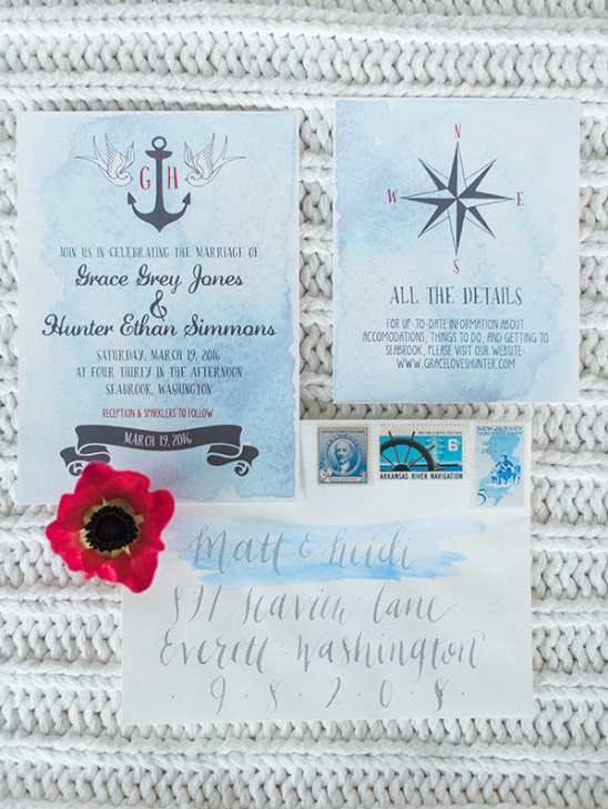 nautical watercolor wedding invitations