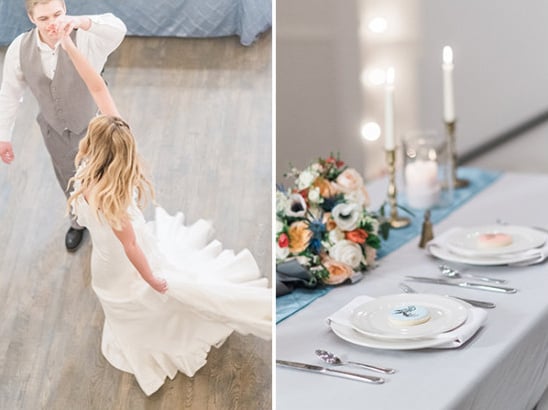 blue and silver sweetheart table