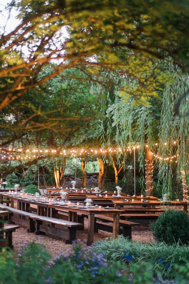 glowing outdoor wedding reception