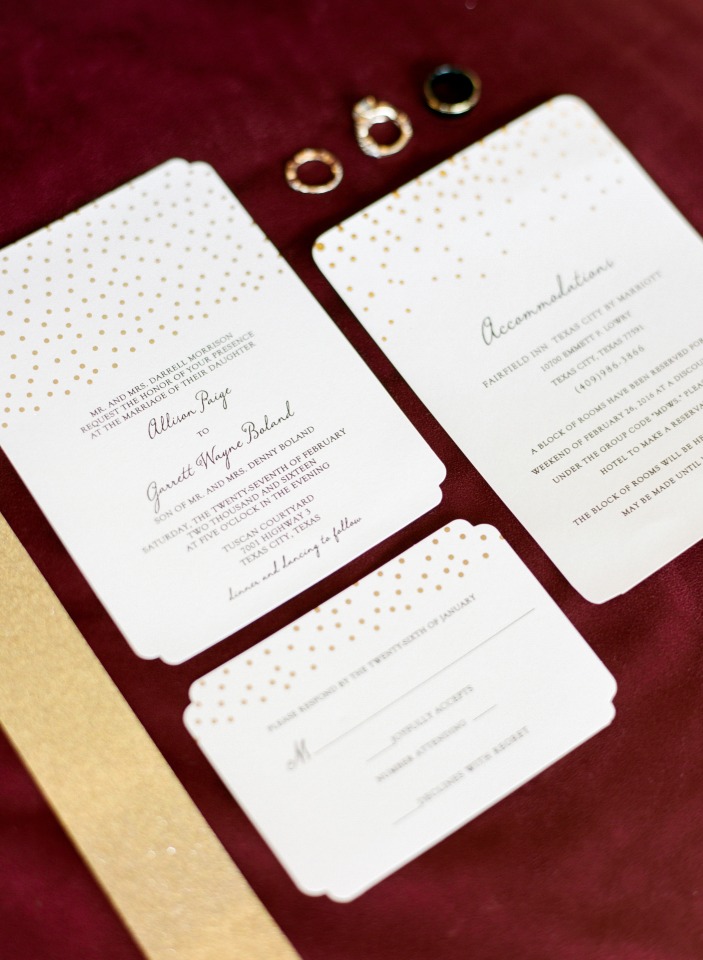 Gold polka dot wedding invitation suite