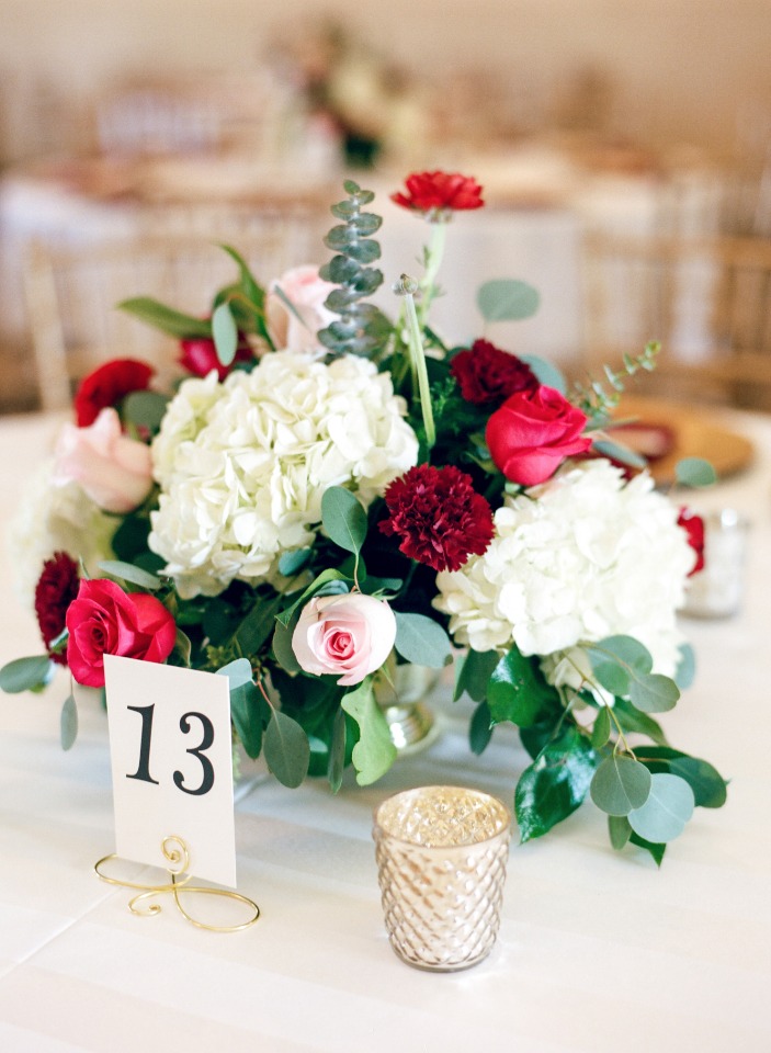 Red pink and white centerpiece