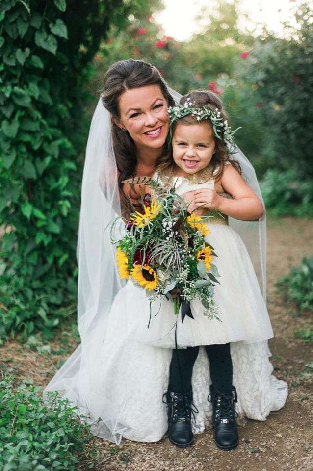 bride and her daughter the flower girl