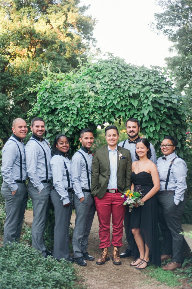 wedding party in suspenders and bow ties