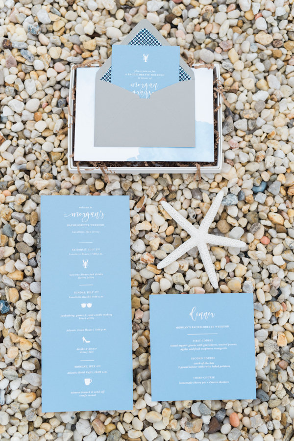 light blue and white beach party invites