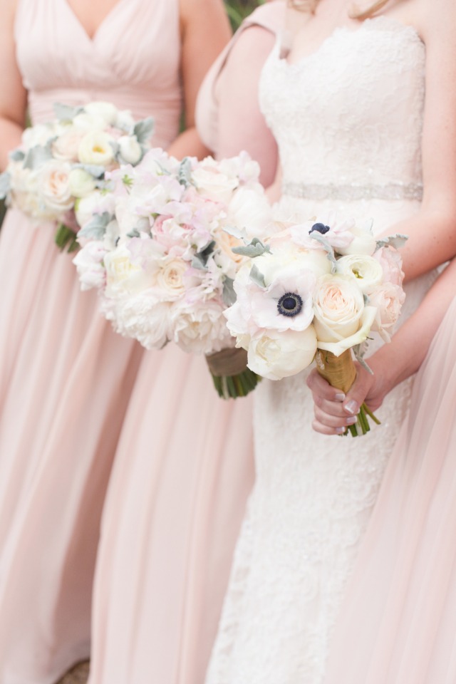 blush ivory and white bridesmaid bouquets