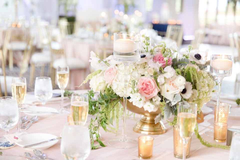 glamorous white gold and blush table decor