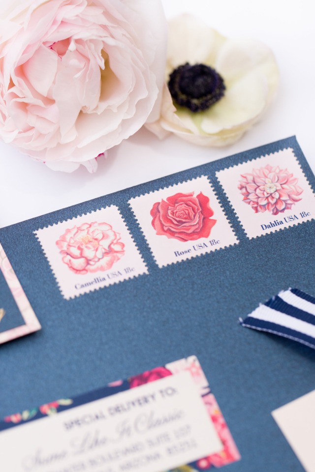cute pink flower stamps to match the invitations