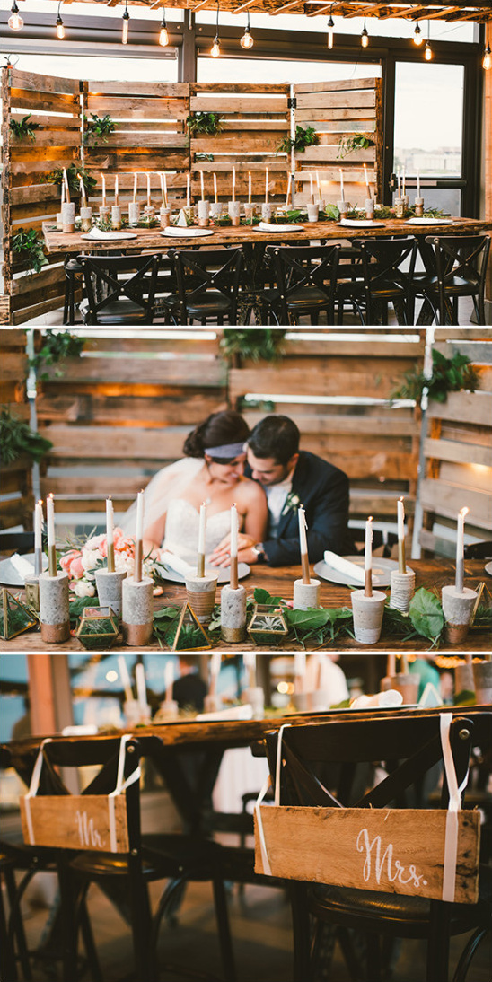 industrial indie chic sweetheart table idea