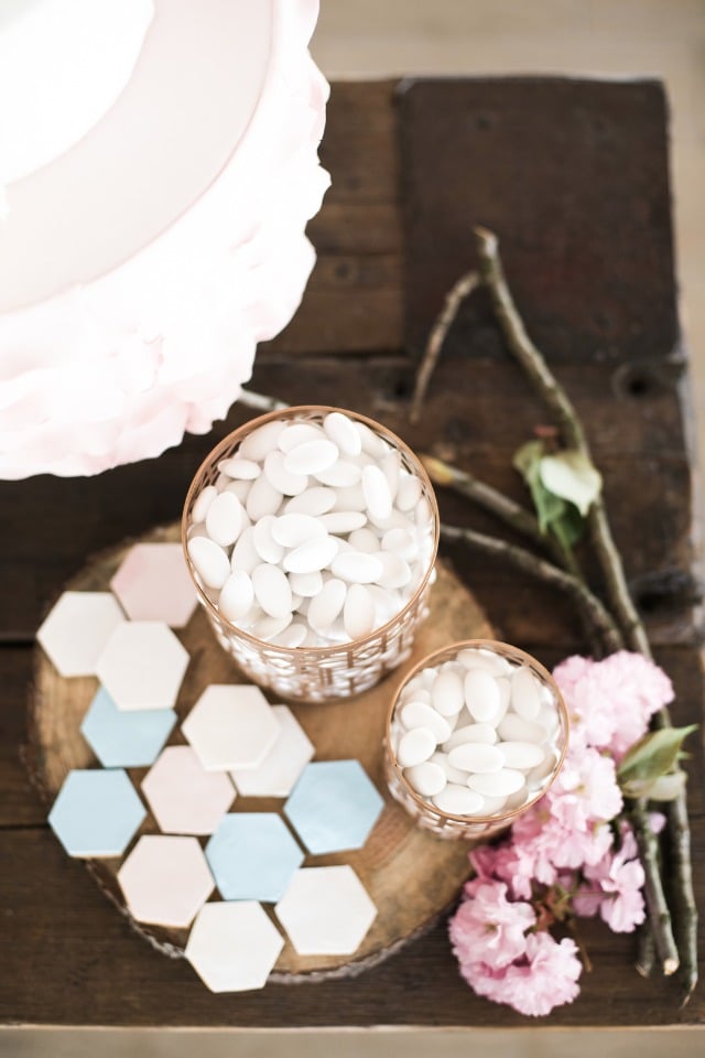 pink, white and blue hexagon cookies