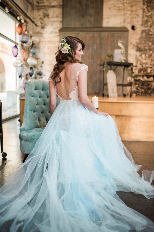 soft blue tulle skirt wedding dress
