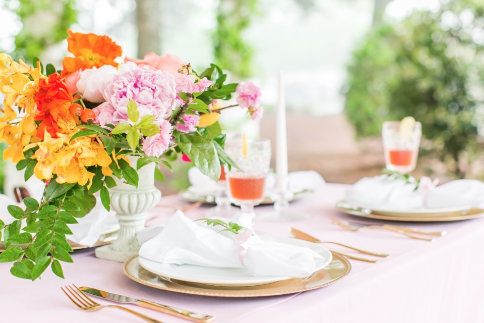 gold, pink, orange and yellow reception decor ideas