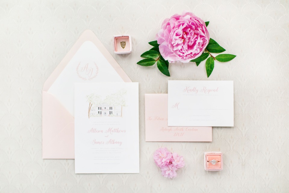 chic southern style wedding invitations in pink