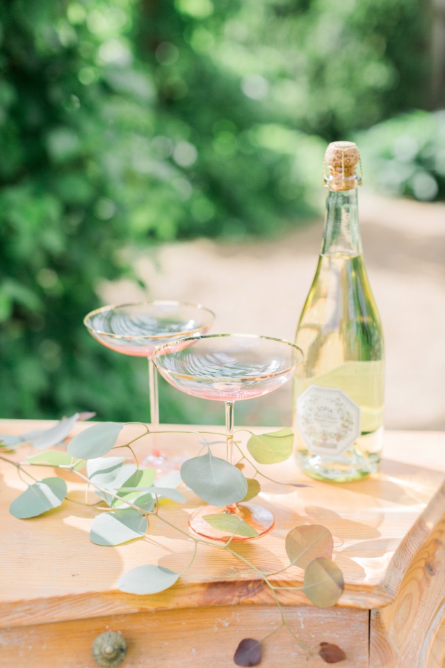 wedding wine in pink glasses