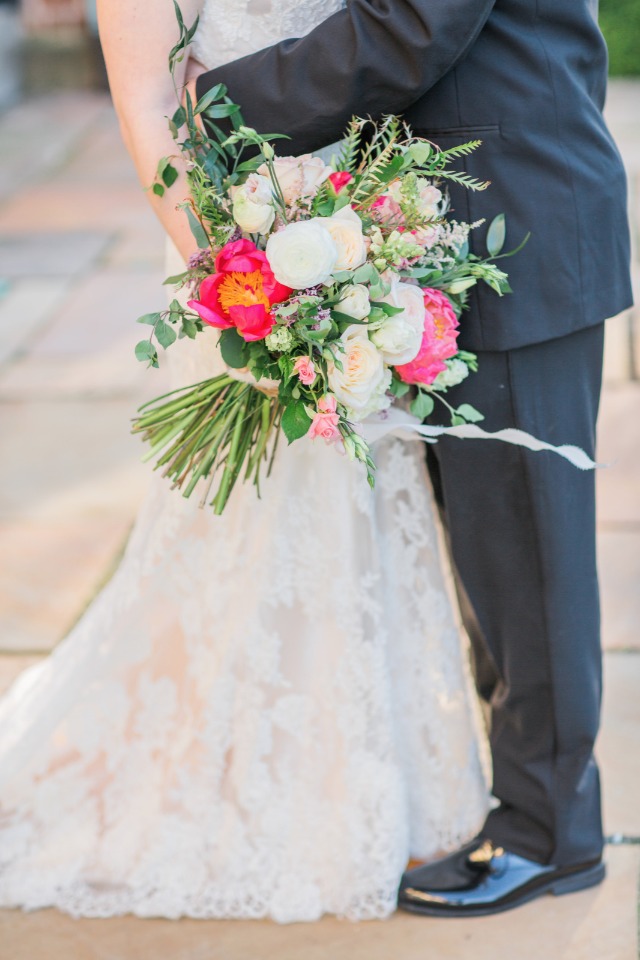 white and bright pink wedding bouquet