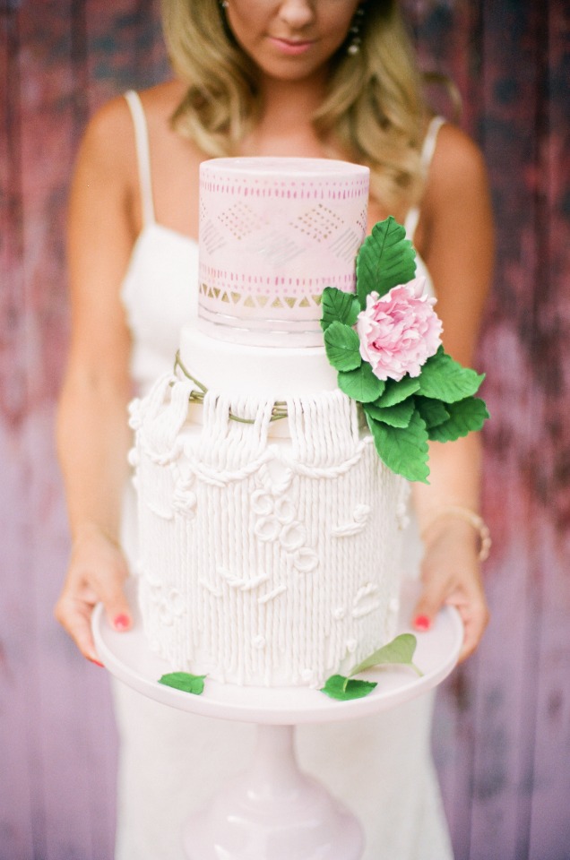 unique indie style wedding cake in pink ombre